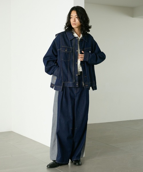 RAGEBLUE（レイジブルー）の「SWITCHING DENIM BLOUSON/切り替えデニムブルゾン【セットアップ対応】（テーラードジャケット・メンズ・インディゴブルー・FREE）」の6枚目の写真