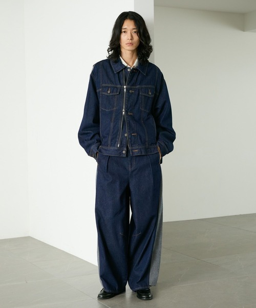 RAGEBLUE（レイジブルー）の「SWITCHING DENIM BLOUSON/切り替えデニムブルゾン【セットアップ対応】（テーラードジャケット・メンズ・インディゴブルー・FREE）」の7枚目の写真