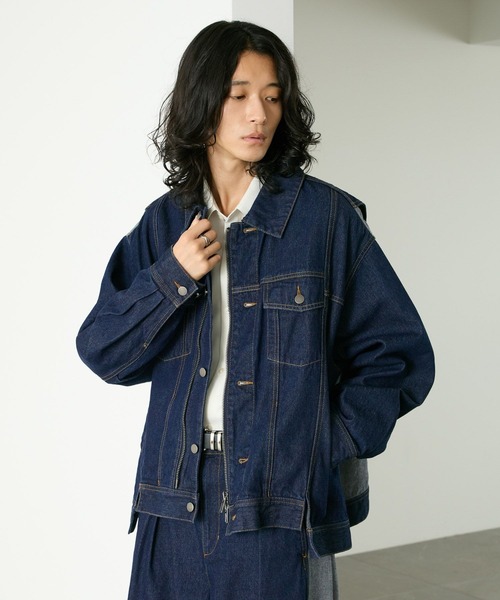 RAGEBLUE（レイジブルー）の「SWITCHING DENIM BLOUSON/切り替えデニムブルゾン【セットアップ対応】（テーラードジャケット・メンズ・インディゴブルー・FREE）」の9枚目の写真