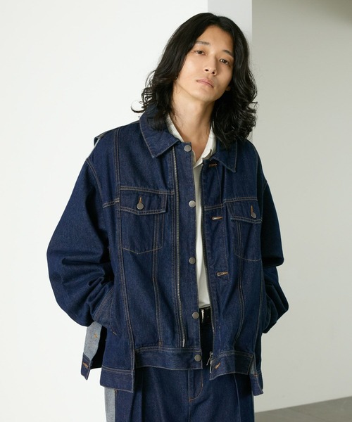 RAGEBLUE（レイジブルー）の「SWITCHING DENIM BLOUSON/切り替えデニムブルゾン【セットアップ対応】（テーラードジャケット・メンズ・インディゴブルー・FREE）」の10枚目の写真