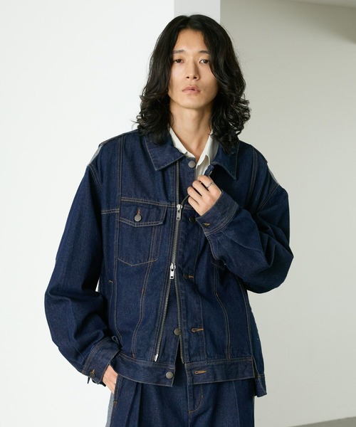 RAGEBLUE（レイジブルー）の「SWITCHING DENIM BLOUSON/切り替えデニムブルゾン【セットアップ対応】（テーラードジャケット・メンズ・インディゴブルー・FREE）」の11枚目の写真