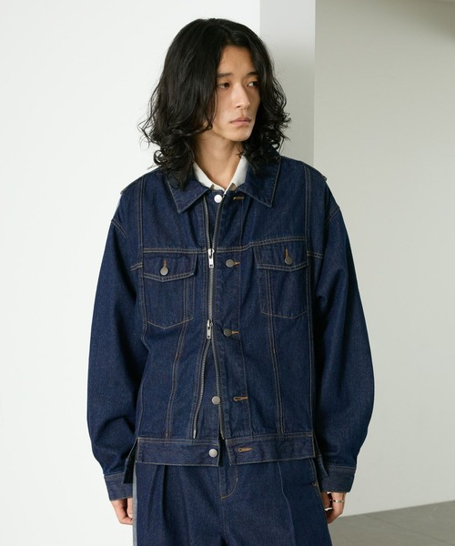 RAGEBLUE（レイジブルー）の「SWITCHING DENIM BLOUSON/切り替えデニムブルゾン【セットアップ対応】（テーラードジャケット・メンズ・インディゴブルー・FREE）」の12枚目の写真