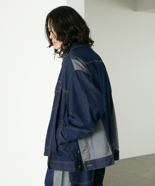 RAGEBLUE（レイジブルー）の「SWITCHING DENIM BLOUSON/切り替えデニムブルゾン【セットアップ対応】（テーラードジャケット・メンズ・インディゴブルー・FREE）」の13枚目の写真