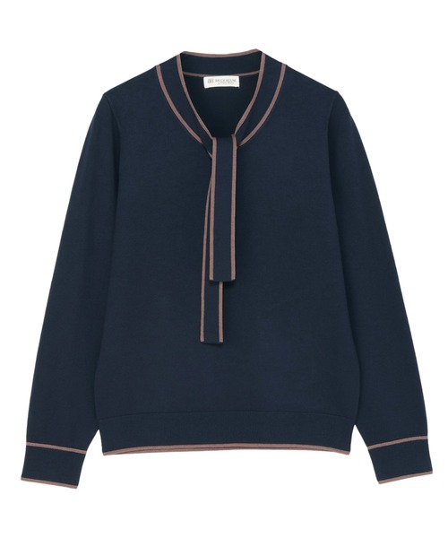 TOKYO SHIRTS(トウキョウシャツ)の「ニット 配色ボウタイ プルオーバー 長袖 レディース(ニット/セーター・レディース・ネイビー/ブラウン・M/L)」の1枚目の写真
