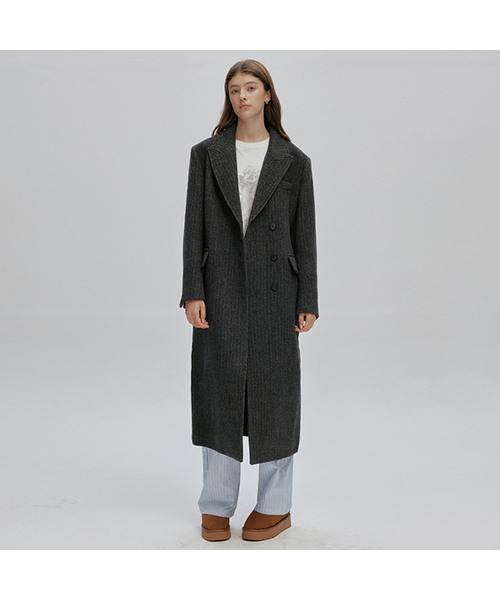 AFTERHOURS(アフターアワーズ)の「TAILORED WOOL COAT V2 (CHARCOAL PIN STRIPE)(チェスターコート・レディース・チャコール・SMALL/MEDIUM)」の1枚目の写真