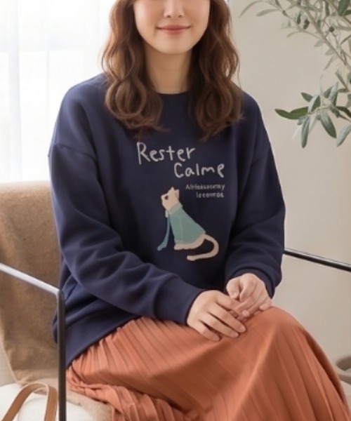 Belta attrice（ベルタアトリーチェ）の「【新作】クルーネック トレーナー 猫 ネクタイ プリント スウェット プルオーバー ダンボール /長袖 秋冬 Myauris（スウェット・レディース・チャコールグレー/ネイビー/グレイッシュベージュ・FREE）」の10枚目の写真