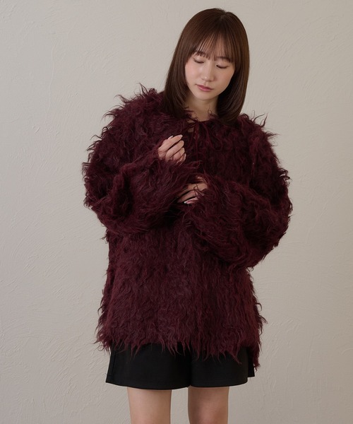 raffime(ラフィミー)の「【Raffime】前後2WAYフロントリボンシャギーニット(ニット/セーター・レディース・チャコールグレー/アイボリー/ボルドー/パープル/ベージュ・フリー)」の5枚目の写真