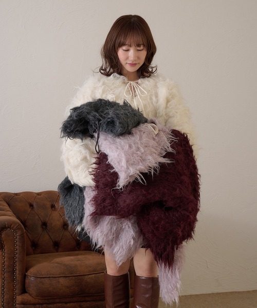 raffime(ラフィミー)の「【Raffime】前後2WAYフロントリボンシャギーニット(ニット/セーター・レディース・チャコールグレー/アイボリー/ボルドー/パープル/ベージュ・フリー)」の13枚目の写真