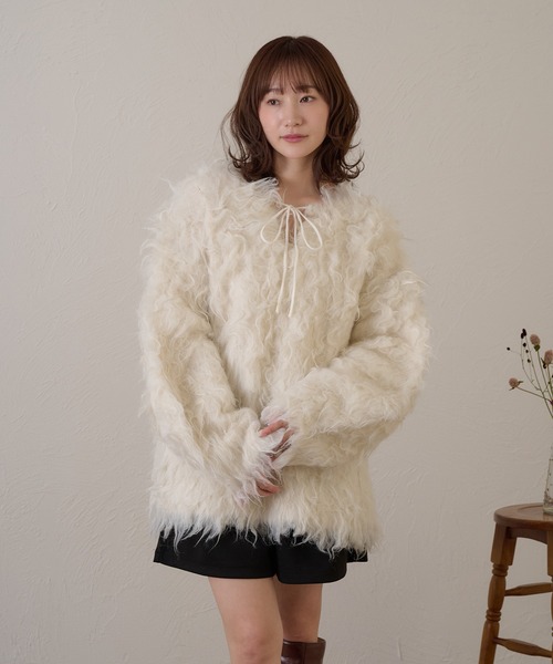 raffime(ラフィミー)の「【Raffime】前後2WAYフロントリボンシャギーニット(ニット/セーター・レディース・チャコールグレー/アイボリー/ボルドー/パープル/ベージュ・フリー)」の8枚目の写真