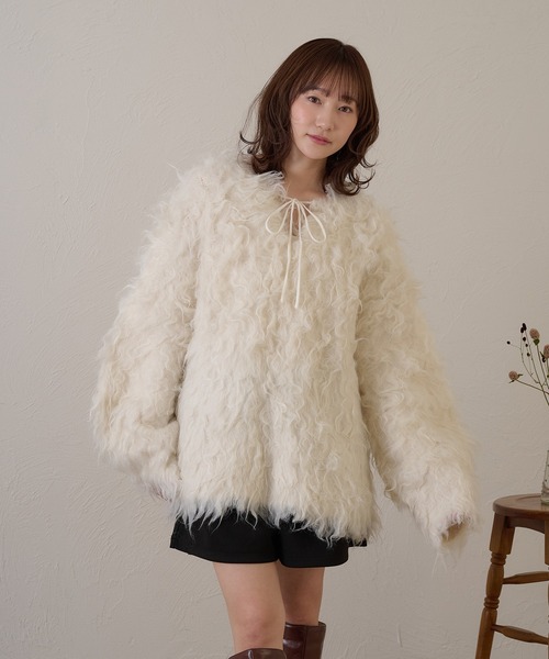 raffime(ラフィミー)の「【Raffime】前後2WAYフロントリボンシャギーニット(ニット/セーター・レディース・チャコールグレー/アイボリー/ボルドー/パープル/ベージュ・フリー)」の10枚目の写真