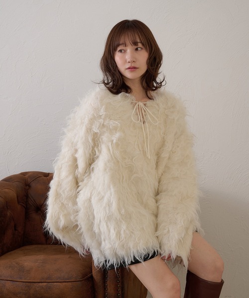 raffime(ラフィミー)の「【Raffime】前後2WAYフロントリボンシャギーニット(ニット/セーター・レディース・チャコールグレー/アイボリー/ボルドー/パープル/ベージュ・フリー)」の11枚目の写真