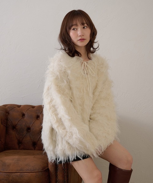 raffime(ラフィミー)の「【Raffime】前後2WAYフロントリボンシャギーニット(ニット/セーター・レディース・チャコールグレー/アイボリー/ボルドー/パープル/ベージュ・フリー)」の22枚目の写真