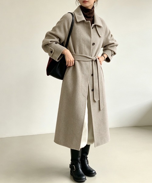 ReRe(リリ)の「チンストラップ×2WAYロングステンカラーコート(ステンカラーコート・レディース・グレー/ブラック/ライトカーキ・FREE)」の5枚目の写真