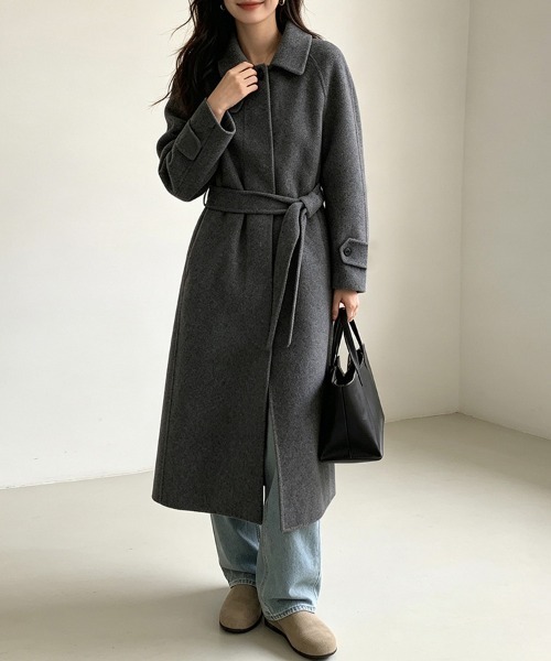 ReRe(リリ)の「チンストラップ×2WAYロングステンカラーコート(ステンカラーコート・レディース・グレー/ブラック/ライトカーキ・FREE)」の14枚目の写真
