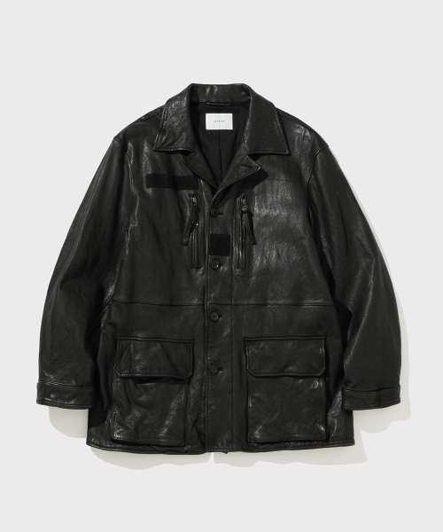 SHIRTER(シャーター)の「WASHED LEATHER FIELD COAT (BLACK)(ライダースジャケット・メンズ・その他・SMALL/MEDIUM/LARGE)」の1枚目の写真