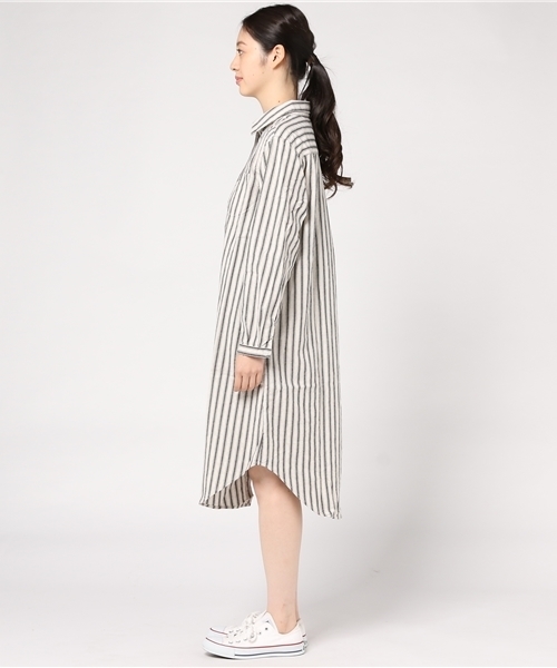 LBC(エルビーシー)の「綿麻ストライプワンピース (ワンピース・レディース・オフホワイト/ブルー・LARGE/MEDIUM)」の4枚目の写真