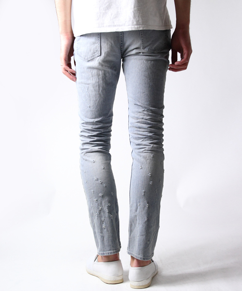 JACKROSE（ジャックローズ）の「ハイパーストレッチグレーシュ加工ダメージデニム（デニムパンツ・メンズ・サックスブルー・S/L/M/XL）」の3枚目の写真