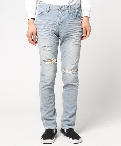 JACKROSE（ジャックローズ）の「ハイパーストレッチグレーシュ加工ダメージデニム（デニムパンツ・メンズ・サックスブルー・S/L/M/XL）」の9枚目の写真