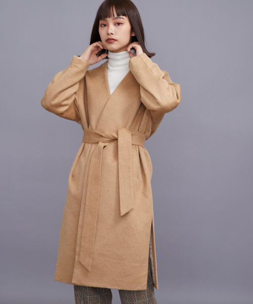 STUDIOUS(ステュディオス)の「ベルテッドノーカラーガウンコート(その他アウター・レディース・グレー/ベージュ/ブラック・0/1)」の1枚目の写真