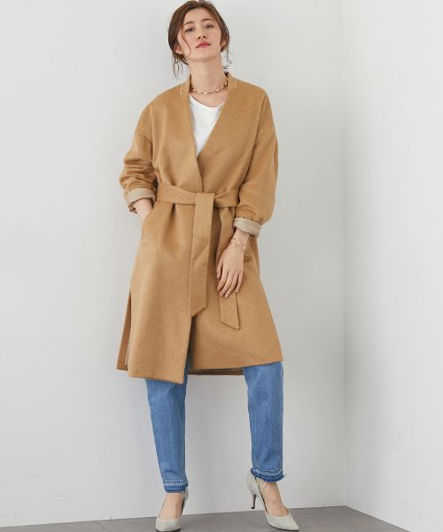 STUDIOUS(ステュディオス)の「ベルテッドノーカラーガウンコート(その他アウター・レディース・グレー/ベージュ/ブラック・0/1)」の4枚目の写真