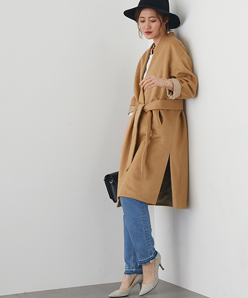 STUDIOUS(ステュディオス)の「ベルテッドノーカラーガウンコート(その他アウター・レディース・グレー/ベージュ/ブラック・0/1)」の5枚目の写真