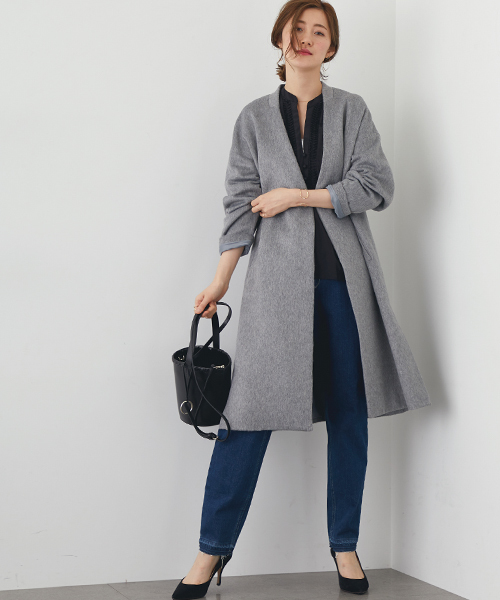 STUDIOUS(ステュディオス)の「ベルテッドノーカラーガウンコート(その他アウター・レディース・グレー/ベージュ/ブラック・0/1)」の8枚目の写真