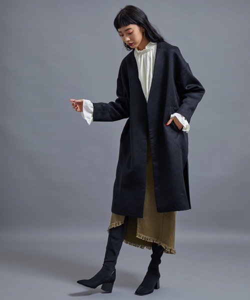 STUDIOUS(ステュディオス)の「ベルテッドノーカラーガウンコート(その他アウター・レディース・グレー/ベージュ/ブラック・0/1)」の20枚目の写真