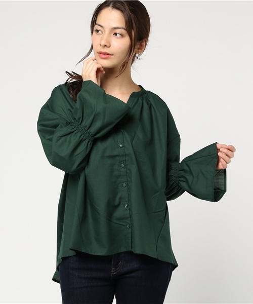 earth music&ecology（アースミュージックアンドエコロジー）の「・キャンディスリーブブラウス（シャツ/ブラウス・レディース・ブラウン/ネイビー/オフホワイト/ダークグリーン・FREE）」の4枚目の写真