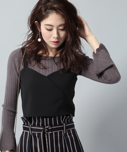 Andemiu（アンデミュウ）の「ビスチェＳＥＴリブニットプルオーバー778551（ニット/セーター・レディース・ブラック/オフホワイト/グレー・FREE）」の3枚目の写真