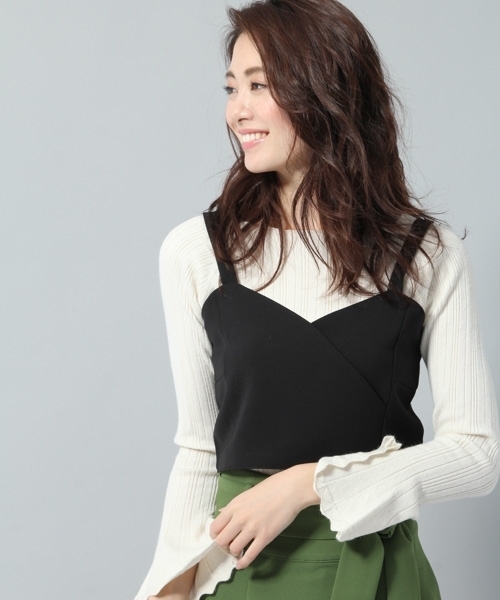 Andemiu（アンデミュウ）の「ビスチェＳＥＴリブニットプルオーバー778551（ニット/セーター・レディース・ブラック/オフホワイト/グレー・FREE）」の2枚目の写真