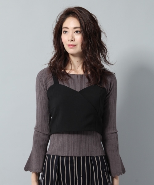 Andemiu（アンデミュウ）の「ビスチェＳＥＴリブニットプルオーバー778551（ニット/セーター・レディース・ブラック/オフホワイト/グレー・FREE）」の12枚目の写真