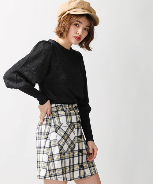 WEGO（ウィゴー）の「WEGO/前ボタンチェックタイトミニスカート（スカート・レディース・グレー系その他2/ブルー系その他2/ベージュ系その他2/イエロー系その他3/ブラック系その他2/ブラック系その他3/レッド系その他2・LARGE/MEDIUM）」の6枚目の写真