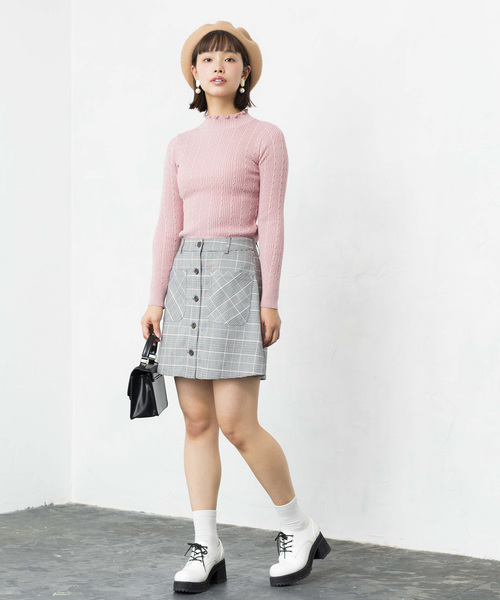 WEGO（ウィゴー）の「WEGO/前ボタンチェックタイトミニスカート（スカート・レディース・グレー系その他2/ブルー系その他2/ベージュ系その他2/イエロー系その他3/ブラック系その他2/ブラック系その他3/レッド系その他2・LARGE/MEDIUM）」の13枚目の写真