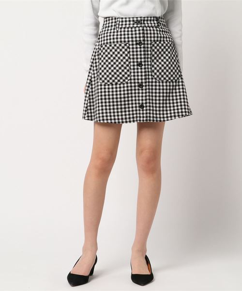 WEGO（ウィゴー）の「WEGO/前ボタンチェックタイトミニスカート（スカート・レディース・グレー系その他2/ブルー系その他2/ベージュ系その他2/イエロー系その他3/ブラック系その他2/ブラック系その他3/レッド系その他2・LARGE/MEDIUM）」の3枚目の写真