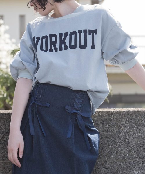 OLIVE des OLIVE(オリーブデオリーブ)の「ロゴオフショルプルオーバー(Tシャツ/カットソー・レディース・グレー/オフホワイト/サックスブルー・FREE)」の3枚目の写真