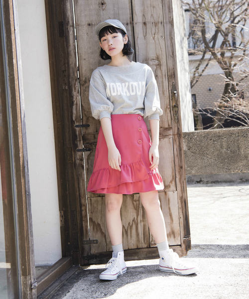 OLIVE des OLIVE(オリーブデオリーブ)の「ロゴオフショルプルオーバー(Tシャツ/カットソー・レディース・グレー/オフホワイト/サックスブルー・FREE)」の6枚目の写真