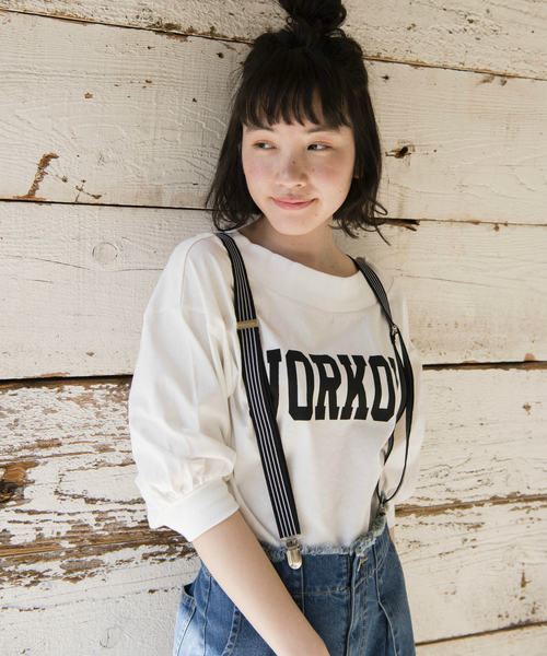 OLIVE des OLIVE(オリーブデオリーブ)の「ロゴオフショルプルオーバー(Tシャツ/カットソー・レディース・グレー/オフホワイト/サックスブルー・FREE)」の4枚目の写真