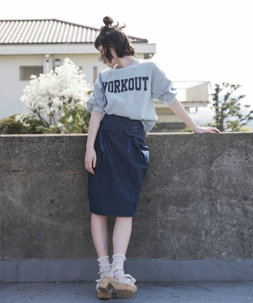 OLIVE des OLIVE(オリーブデオリーブ)の「ロゴオフショルプルオーバー(Tシャツ/カットソー・レディース・グレー/オフホワイト/サックスブルー・FREE)」の17枚目の写真