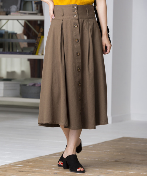 WEGO（ウィゴー）の「WEGO/チノ前ボタンタックミディスカート（スカート・レディース・ベージュ/ダークオレンジ/カーキ/オリーブ/ダークベージュ/ブラック系その他2/マスタード・LARGE/MEDIUM）」の5枚目の写真