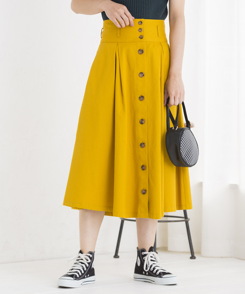 WEGO（ウィゴー）の「WEGO/チノ前ボタンタックミディスカート（スカート・レディース・ベージュ/ダークオレンジ/カーキ/オリーブ/ダークベージュ/ブラック系その他2/マスタード・LARGE/MEDIUM）」の7枚目の写真