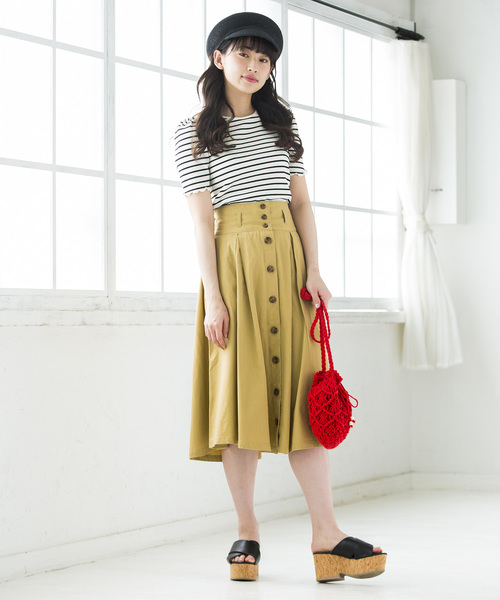 WEGO（ウィゴー）の「WEGO/チノ前ボタンタックミディスカート（スカート・レディース・ベージュ/ダークオレンジ/カーキ/オリーブ/ダークベージュ/ブラック系その他2/マスタード・LARGE/MEDIUM）」の19枚目の写真