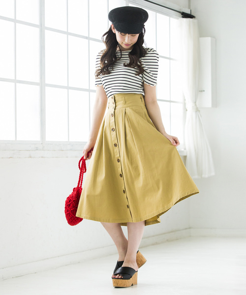 WEGO（ウィゴー）の「WEGO/チノ前ボタンタックミディスカート（スカート・レディース・ベージュ/ダークオレンジ/カーキ/オリーブ/ダークベージュ/ブラック系その他2/マスタード・LARGE/MEDIUM）」の21枚目の写真