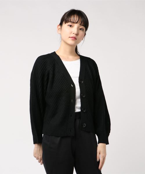 rps(アールピーエス)の「模様編みVネックショートカーディガン(カーディガン/ボレロ・レディース・ブラック/杢グレー/オフホワイト/マスタード・M)」の12枚目の写真