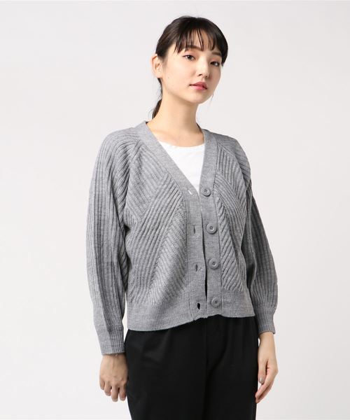 rps(アールピーエス)の「模様編みVネックショートカーディガン(カーディガン/ボレロ・レディース・ブラック/杢グレー/オフホワイト/マスタード・M)」の13枚目の写真