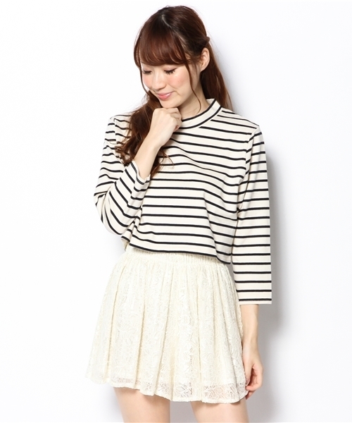 Another Edition（アナザーエディション）の「AE BOR HI/NECK SHORT（Tシャツ/カットソー・レディース・ホワイト/グレー/ネイビー/ブラック・フリー）」の4枚目の写真