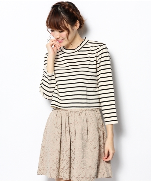 Another Edition（アナザーエディション）の「AE BOR HI/NECK SHORT（Tシャツ/カットソー・レディース・ホワイト/グレー/ネイビー/ブラック・フリー）」の2枚目の写真