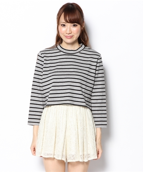 Another Edition（アナザーエディション）の「AE BOR HI/NECK SHORT（Tシャツ/カットソー・レディース・ホワイト/グレー/ネイビー/ブラック・フリー）」の5枚目の写真