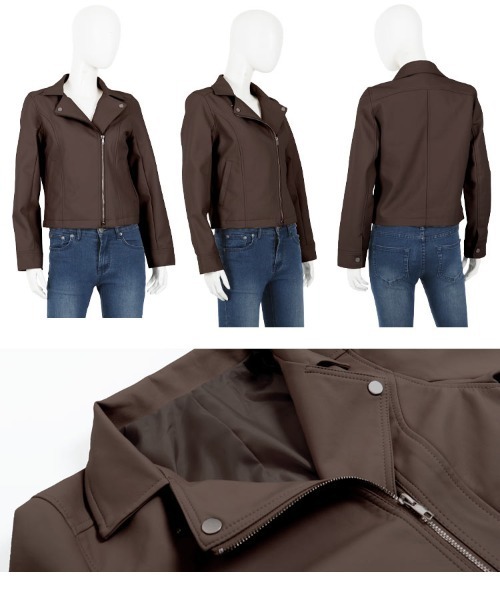 KOBE LETTUCE（コウベレタス）の「フェイクレザーライダースジャケット（ライダースジャケット・レディース・グレイッシュベージュ/ピンクベージュ/アイボリー/ブラック/ベージュ系その他/ブラウン系その他/モカ/ライトグレー/ホワイト系その他/グレー系その他/ベージュ系・FREE）」の14枚目の写真