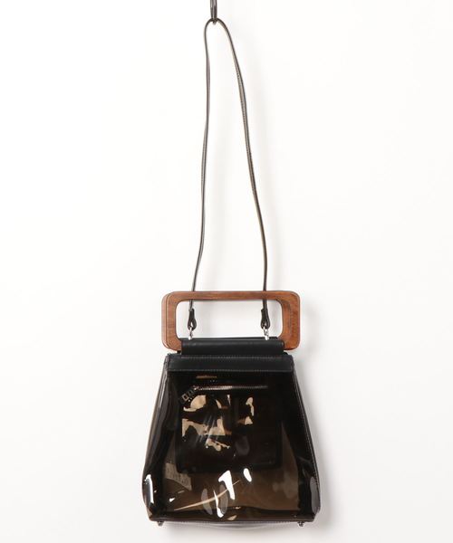 UN3D.（アンスリード）の「【UN3D.】オリガミショルダー ウッドハンドルバッグ 521921900101（ショルダーバッグ・レディース・ブラック/ブラウン/クリア・FREE）」の2枚目の写真