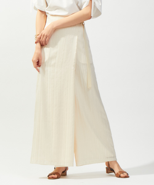 qualite(カリテ)の「シアーストライプワイドパンツ(その他パンツ・レディース・アイボリー/オレンジ系その他・38/36)」の2枚目の写真